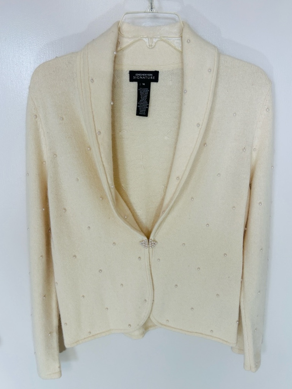 Jones New York Ivory Pearl-Accent Shawl-Collar Cardigan